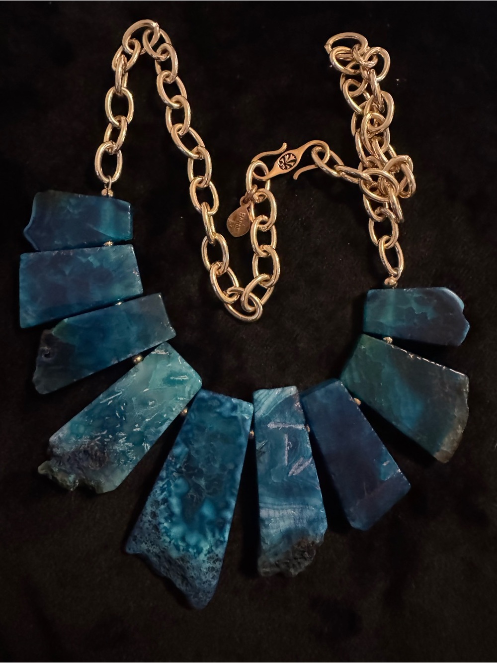 Studio Barse Blue Agate Slab Necklace with Gold Chain